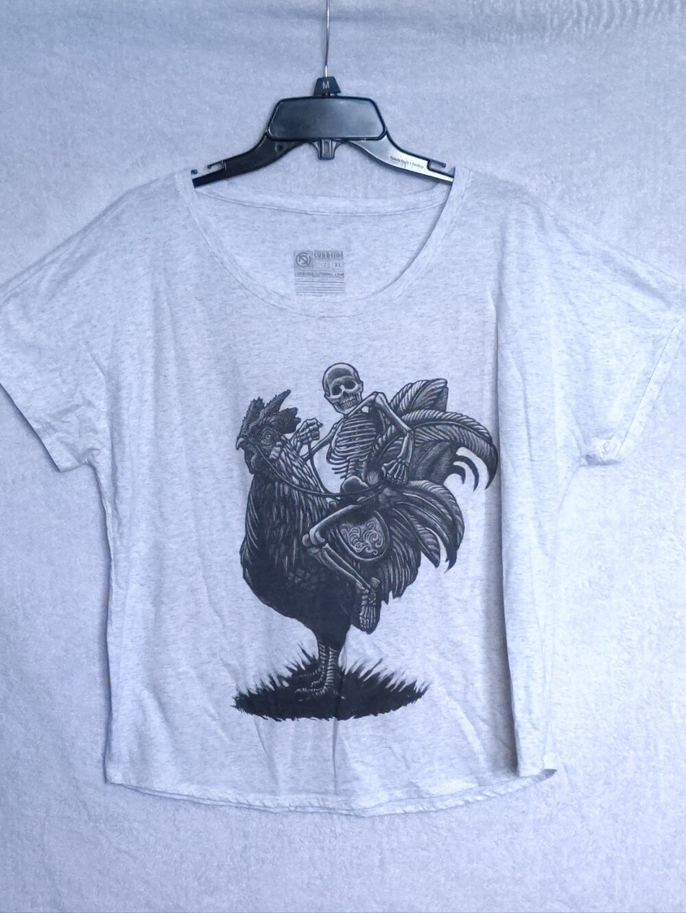 Curbside Light Gray Graphic Short Sleeve Tee with Skeleton Rooster